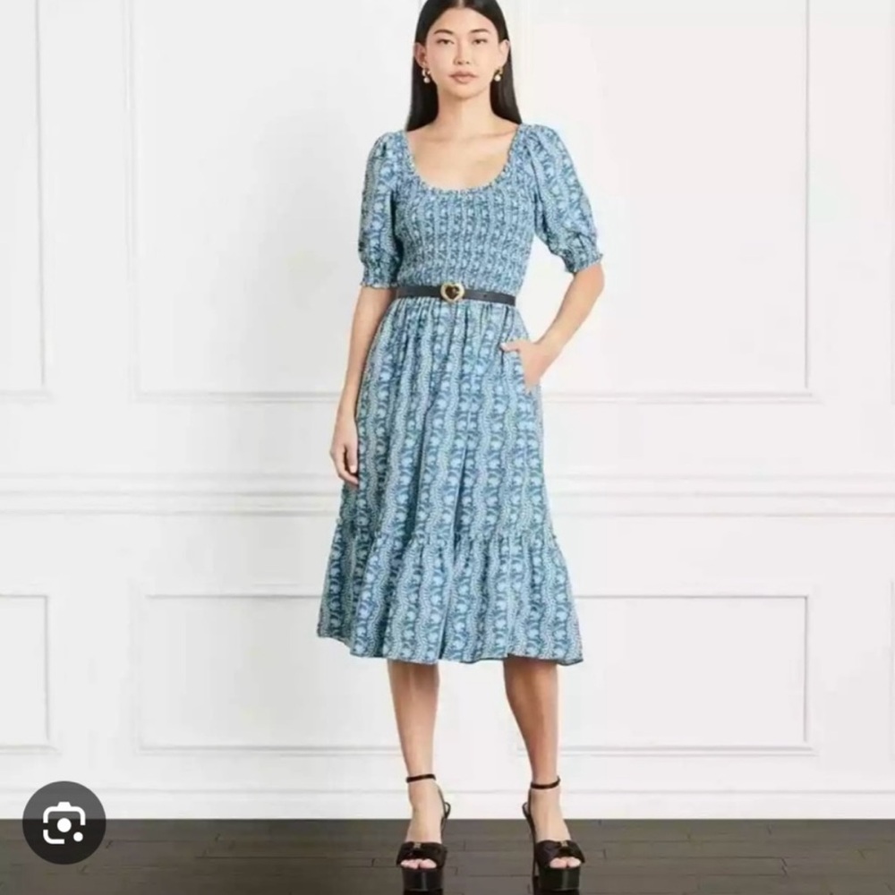 Hill House Home Blue Ruffled Tiered Midi Sundress